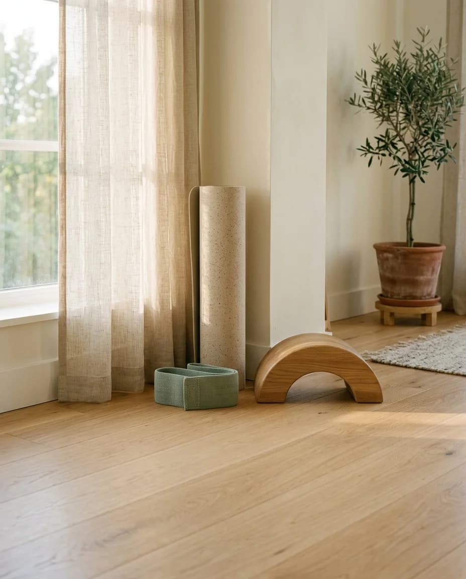 A mat in a quiet studio corner by a window
